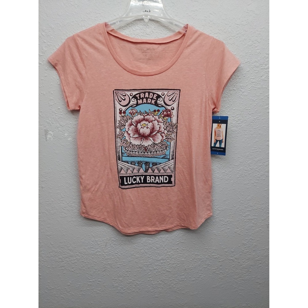 Lucky Brand Graphic T Shirt Womens Large Pink Floral Short Sleeve NWT